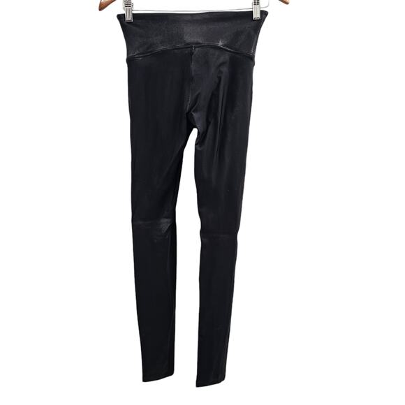SPANX Leggings Women’s Small Faux Leather Liquid Shiny Black Metallic High Rise - Picture 1 of 11